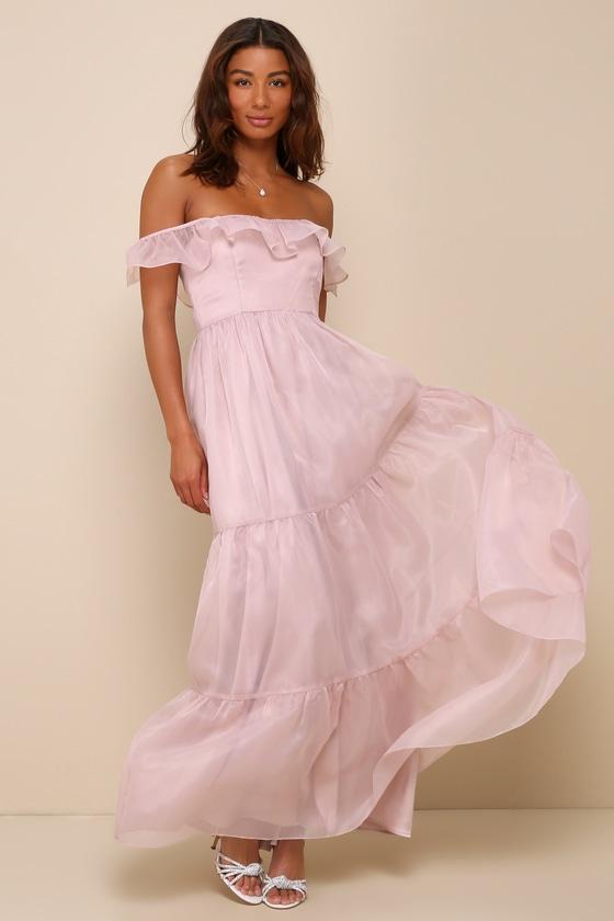 Enchanting Always Blush Organza Off-the-Shoulder Maxi Dress Product Image