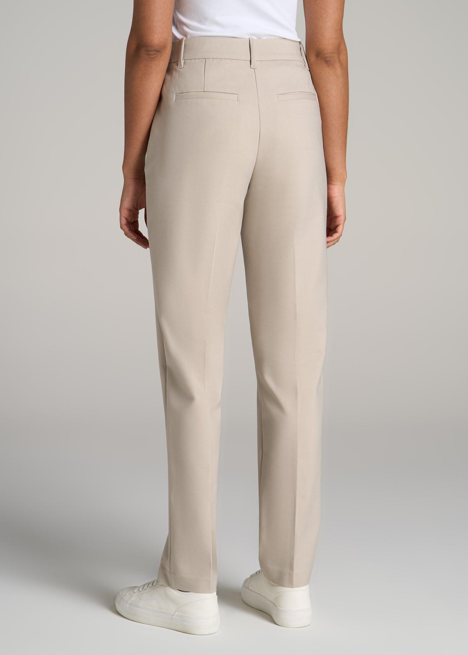 Flat Front Tapered Dress Pants for Tall Women in Stone Product Image