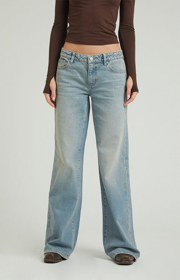 Women's Casey Light Indigo Grommet Low Rise Baggy Jeans Product Image