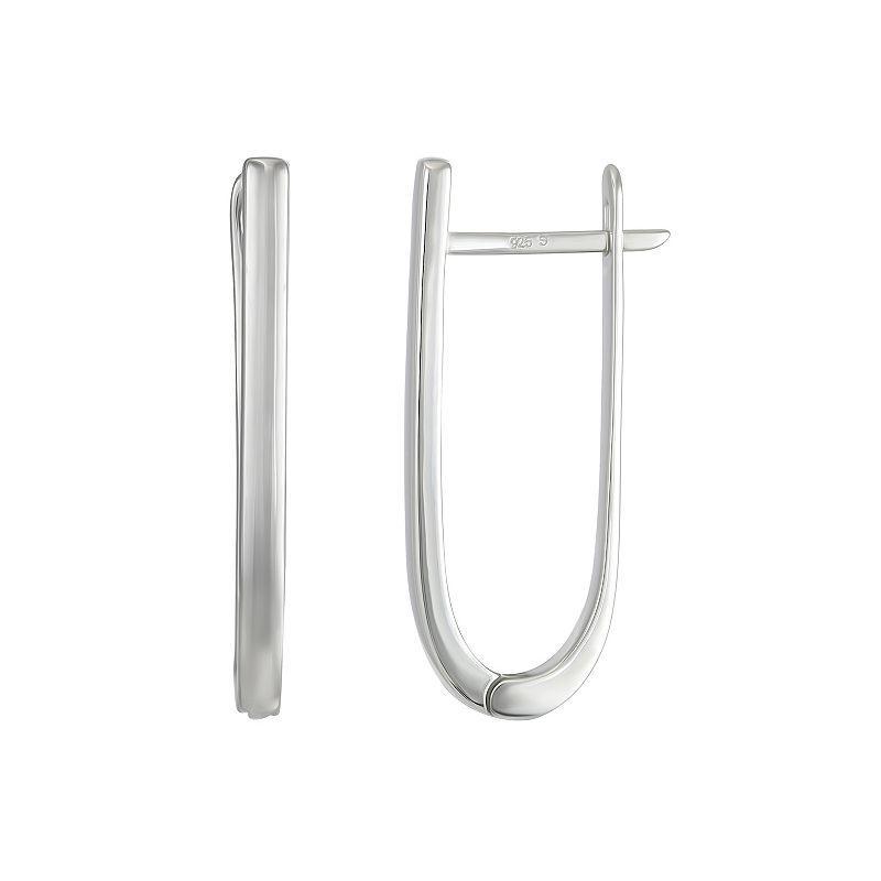 Sterling Silver Oblong Polised Hoop Earrings, Womens Product Image