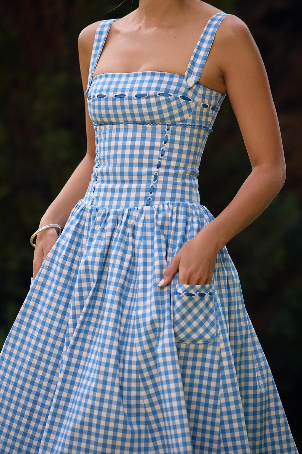 Vivien Regatta Blue Gingham Midi Sundress Product Image