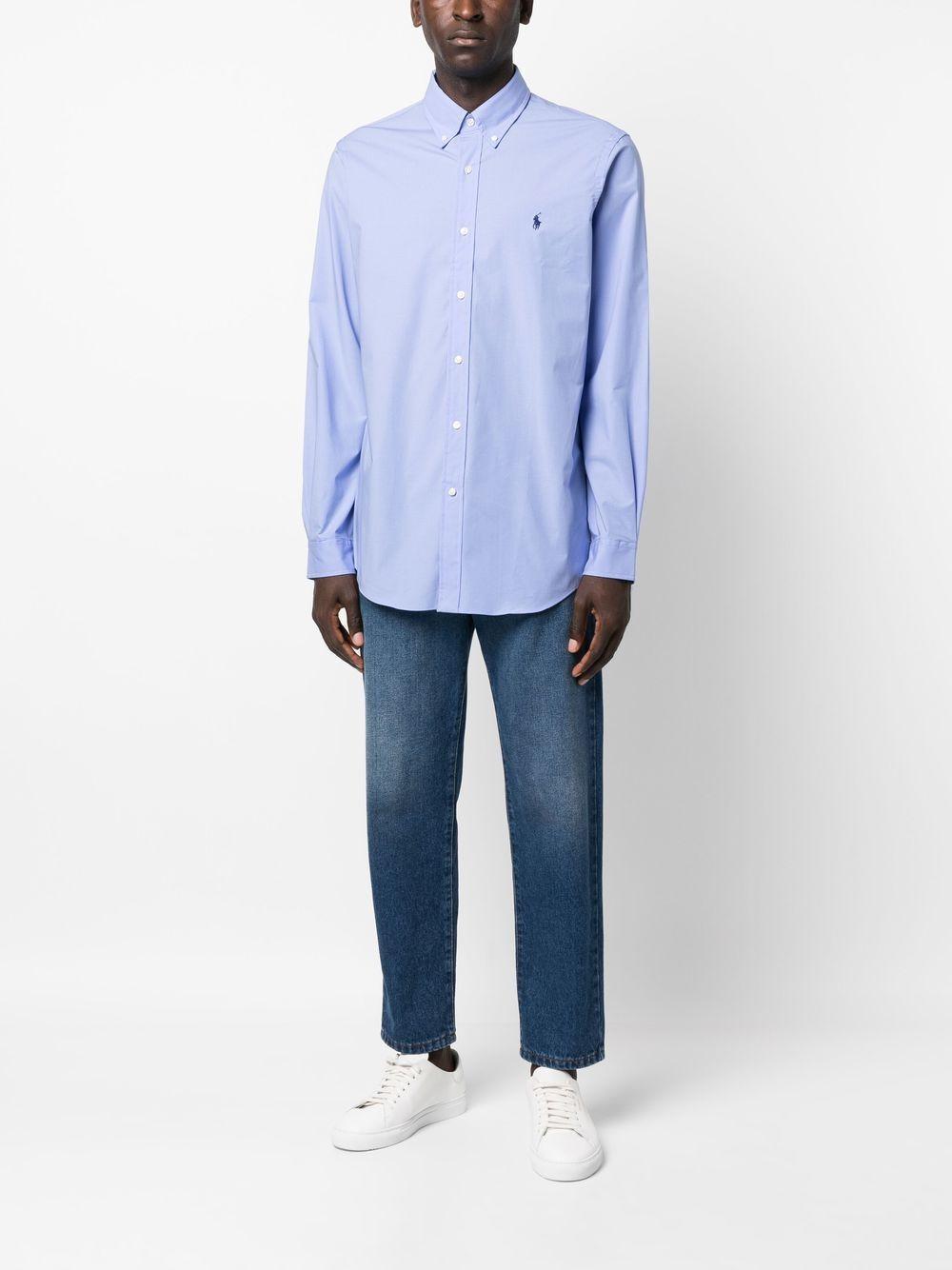 POLO RALPH LAUREN Embroidered-logo Long-sleeve Shirt In Blue Product Image