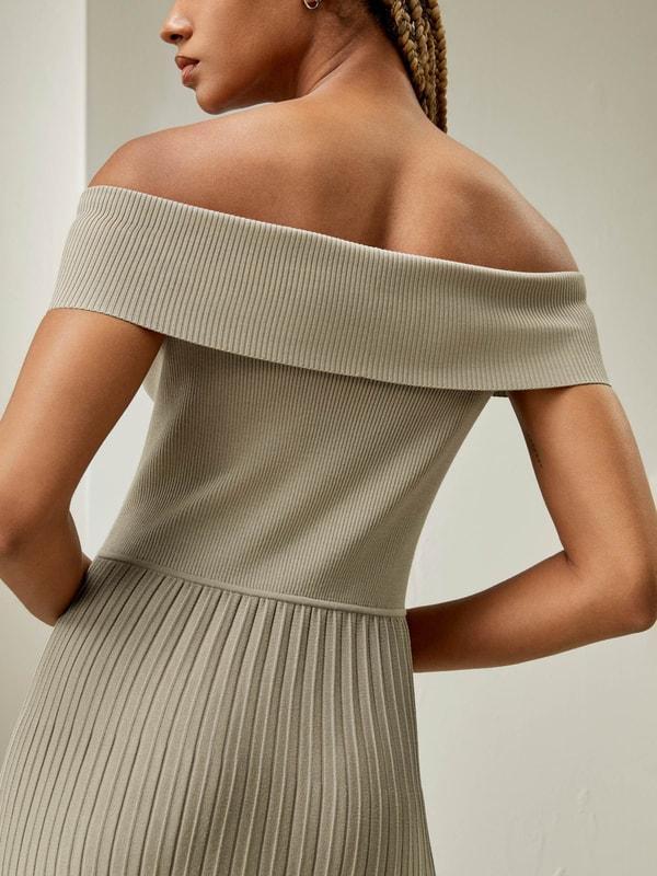 Off-Shoulder Hybrid Pleated Dress Product Image