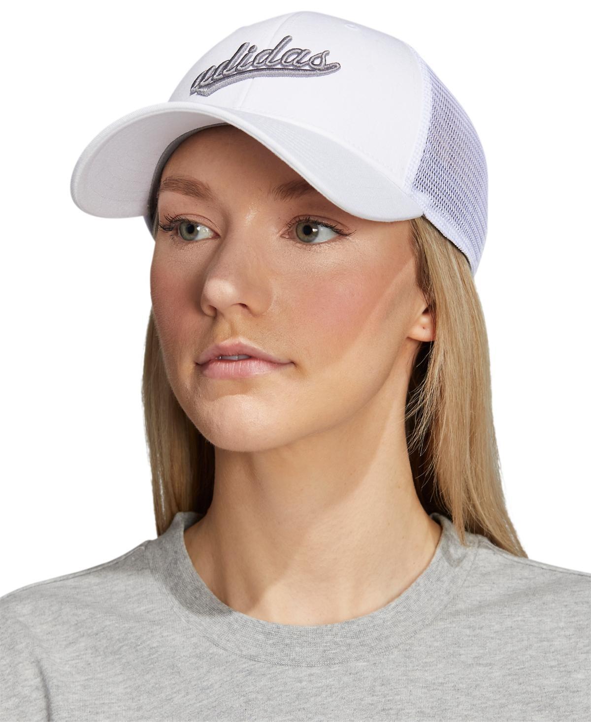 adidas Womens Embroidered Logo Mesh Trucker Hat - White Product Image