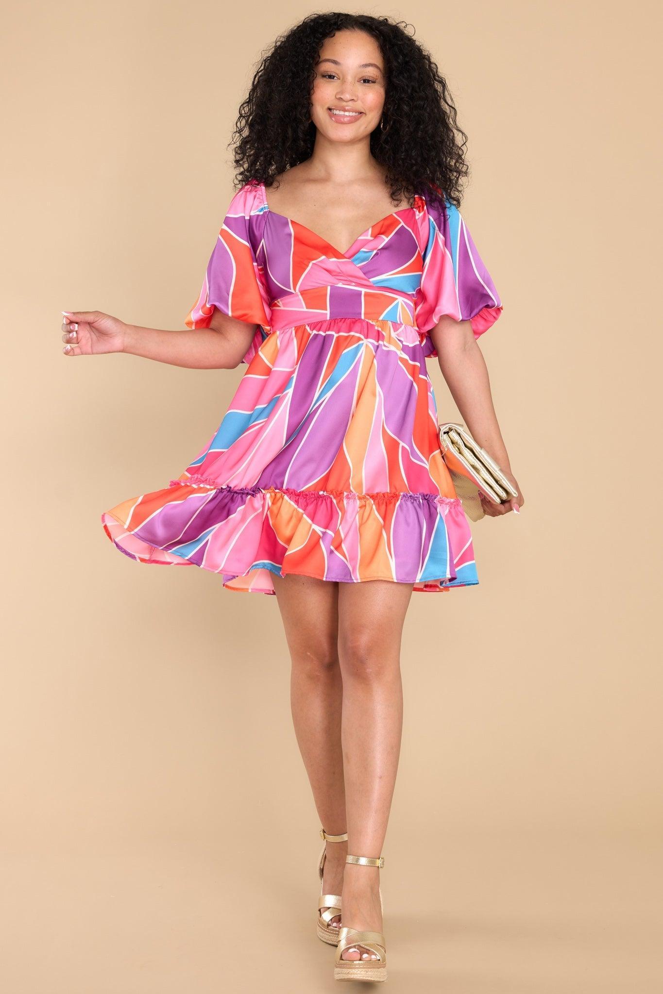 Put It In The Past Pink Multi Print Dress Product Image