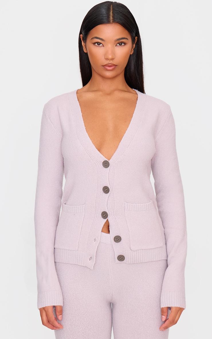 Mauve Basic Knit Button Up Cardigan Product Image