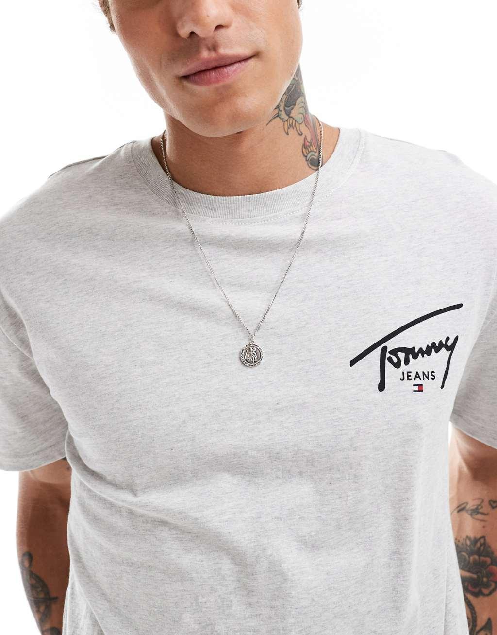 Tommy Jeans regular signature back print T-shirt in gray Product Image