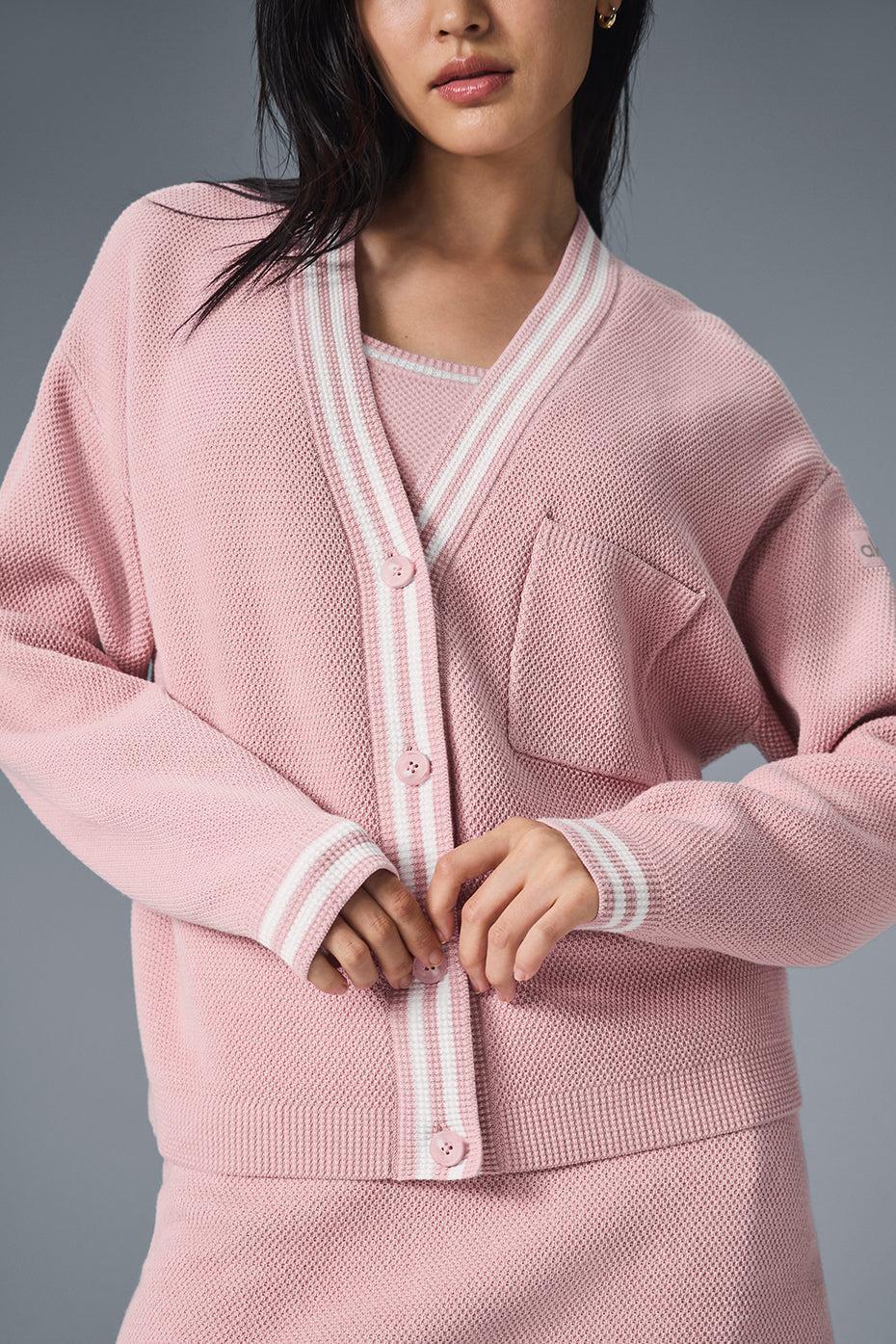 Tennis Club Sweater Knit Cardigan - Ballet Pink/White Female Product Image