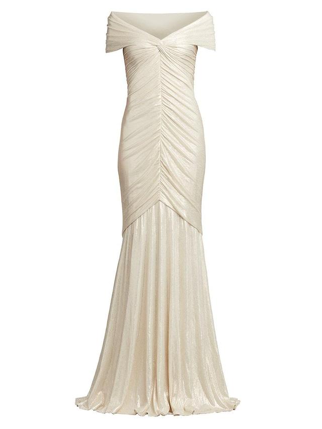 Ruched Off-Shoulder Shimmer Jersey Gown Product Image