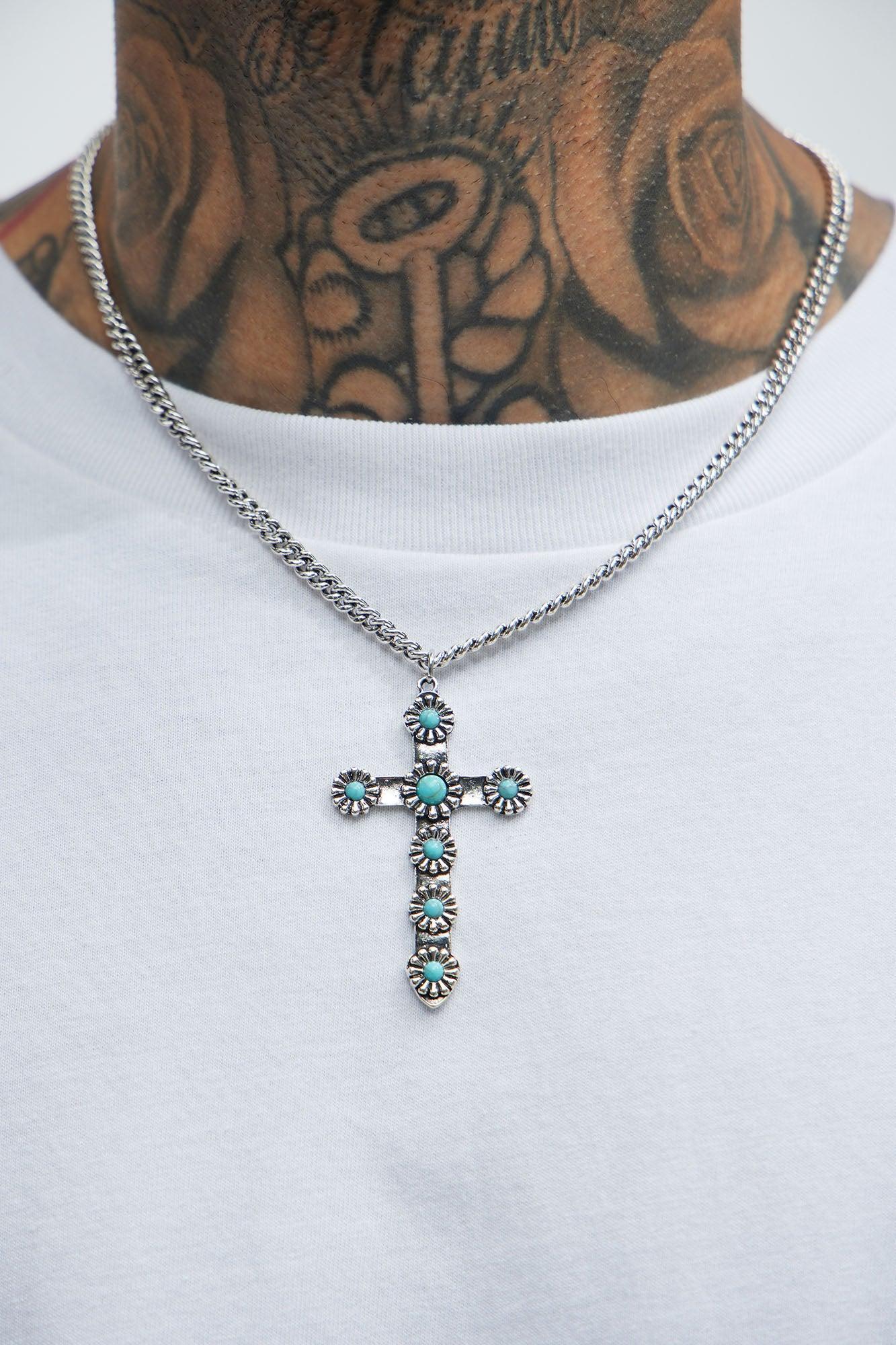 Turquoise Cross Necklace - Turquoise/combo Product Image