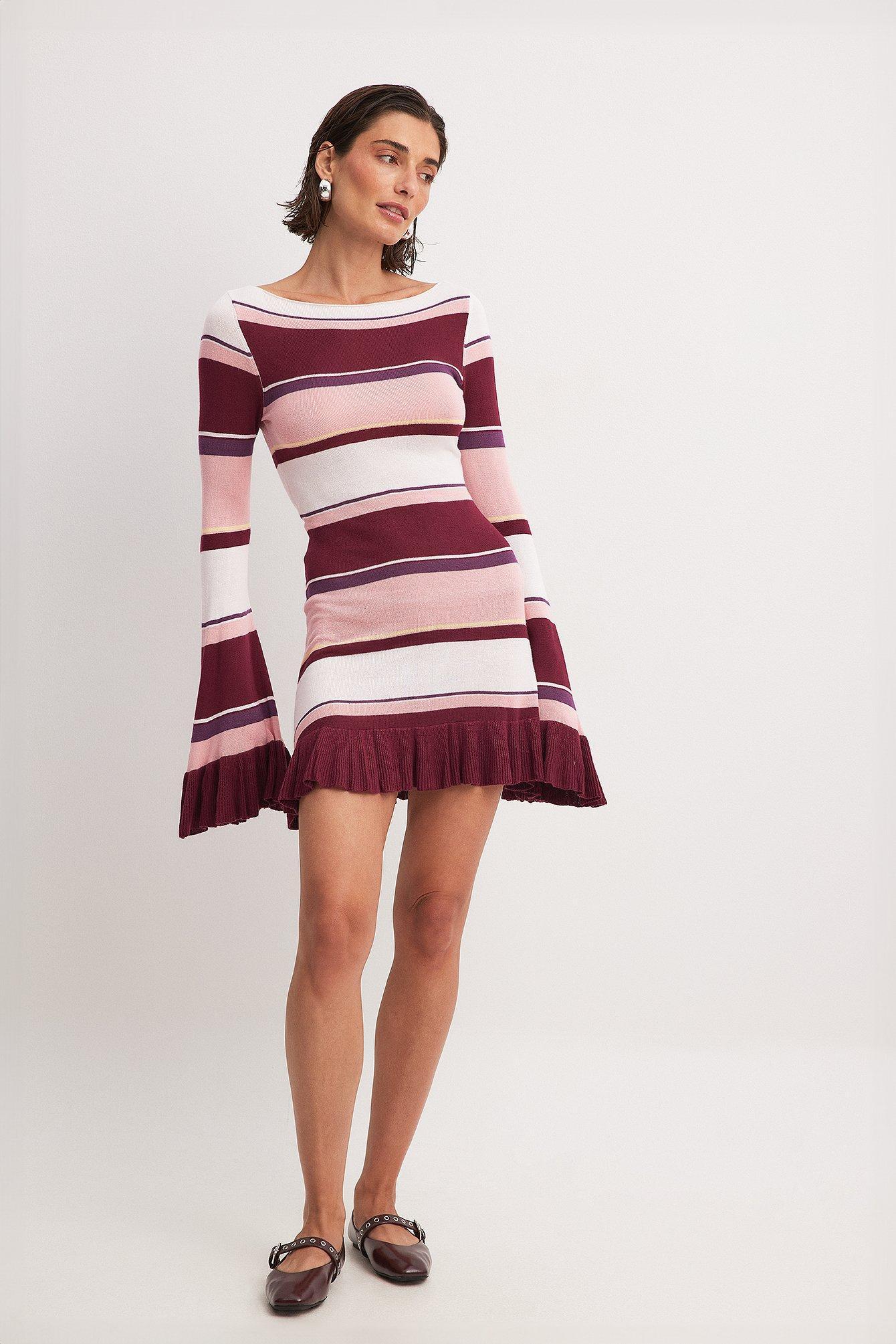 Long Sleeve Knitted Flounce Dress Product Image