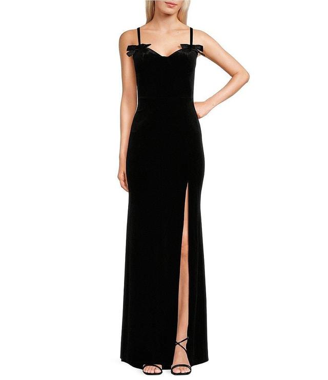 B. Darlin Sweetheart Neckline Spaghetti Strap Velvet Long Dress Product Image