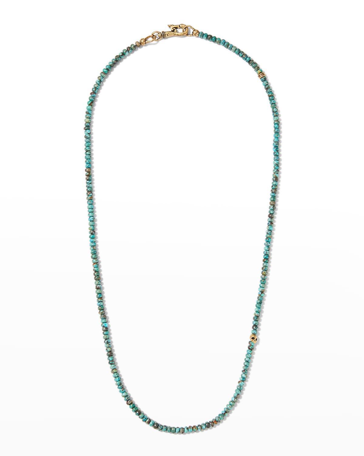 Mens Skull Turquoise Beaded Necklace, 24L Product Image