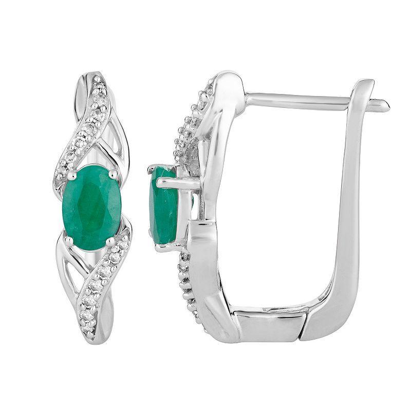 10k White Gold Emerald & 1/10 Carat T.W. Diamond Latch Back Earrings, Womens, Green Product Image