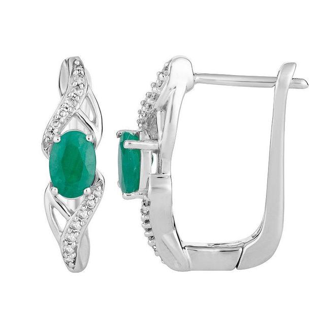 10k White Gold Emerald & 1/10 Carat T.W. Diamond Latch Back Earrings, Womens, Green Product Image