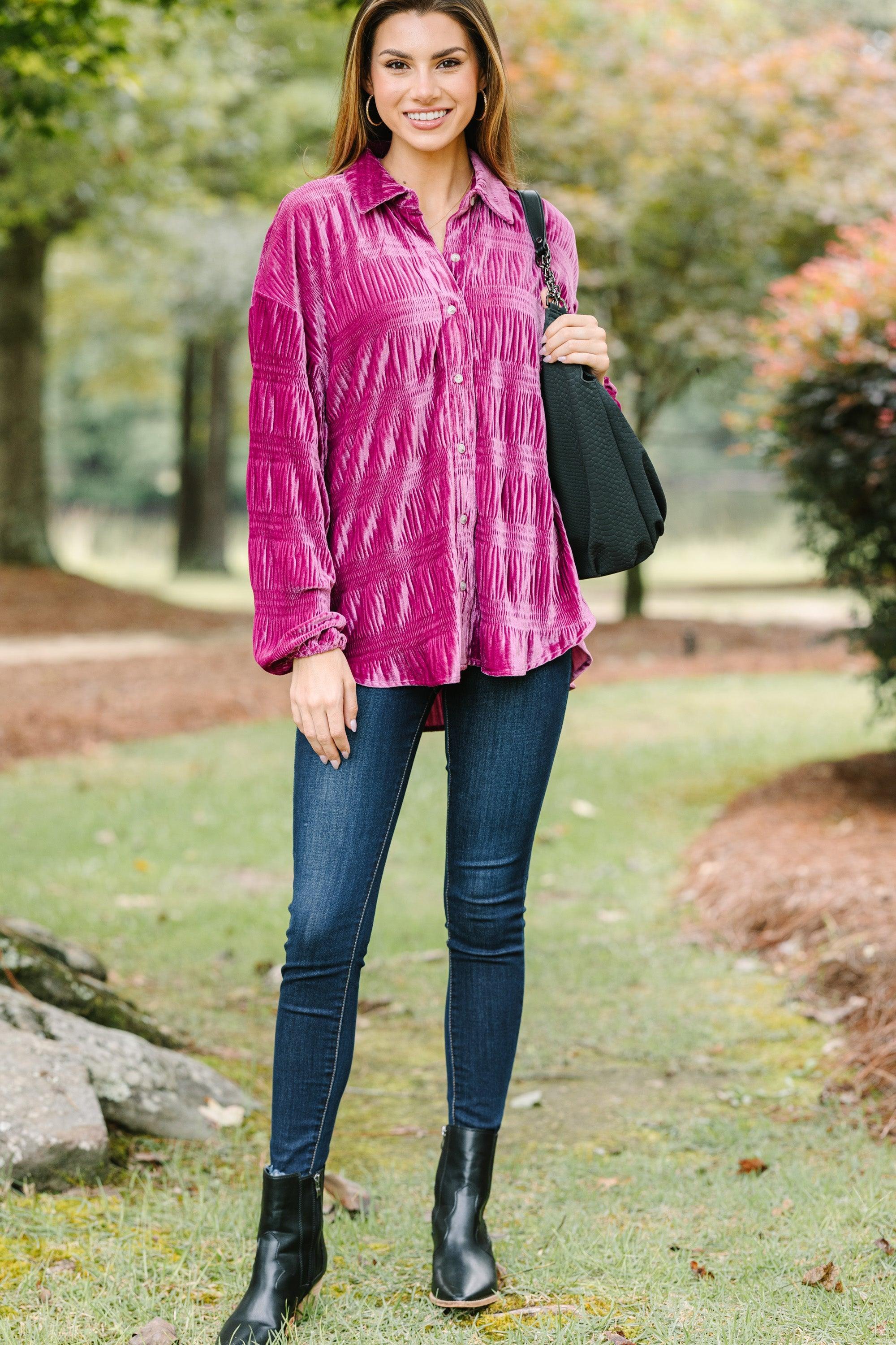 Love The Drama Hibiscus Purple Velvet Blouse Female Product Image