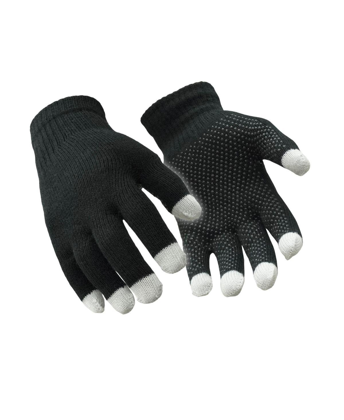 RefrigiWear Mens Touchscreen Pvc Dot Grip Black Knit Gloves Product Image