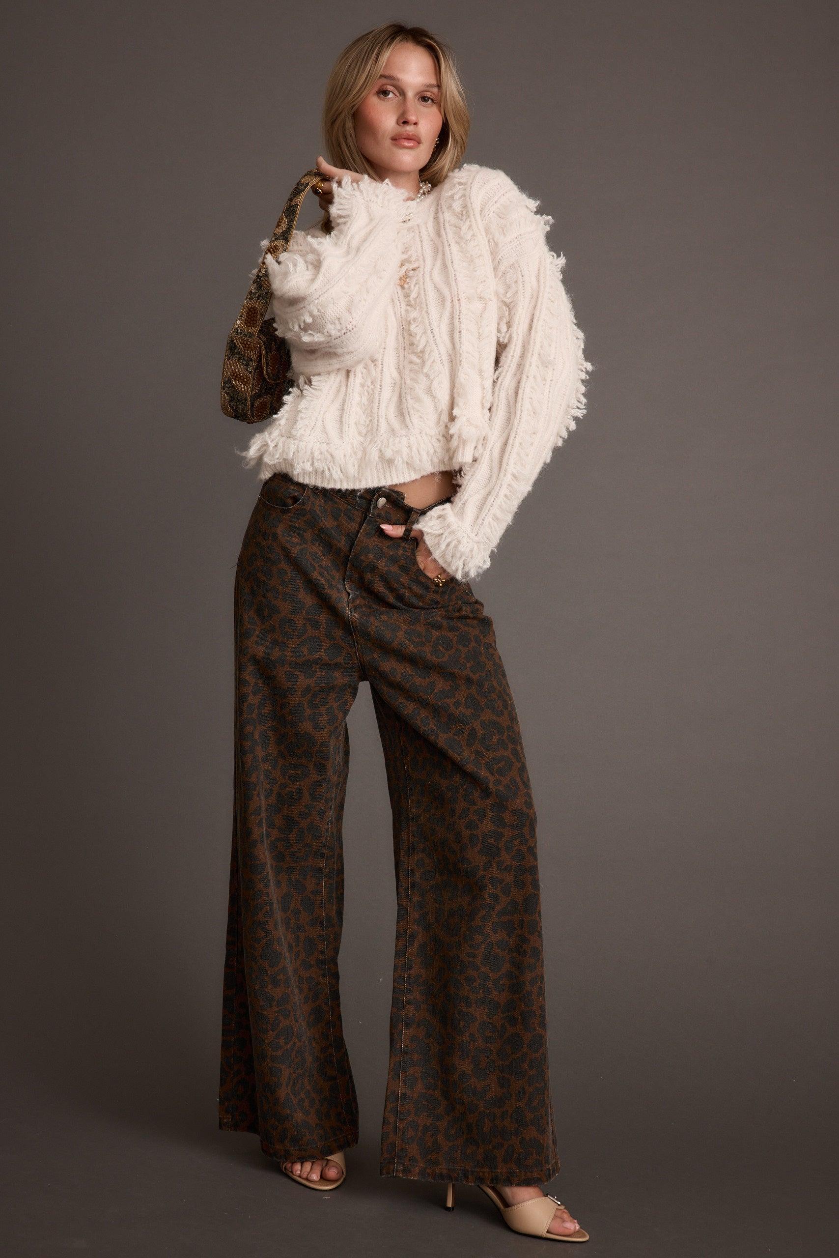 Lorie Beige Fringe Sweater Product Image