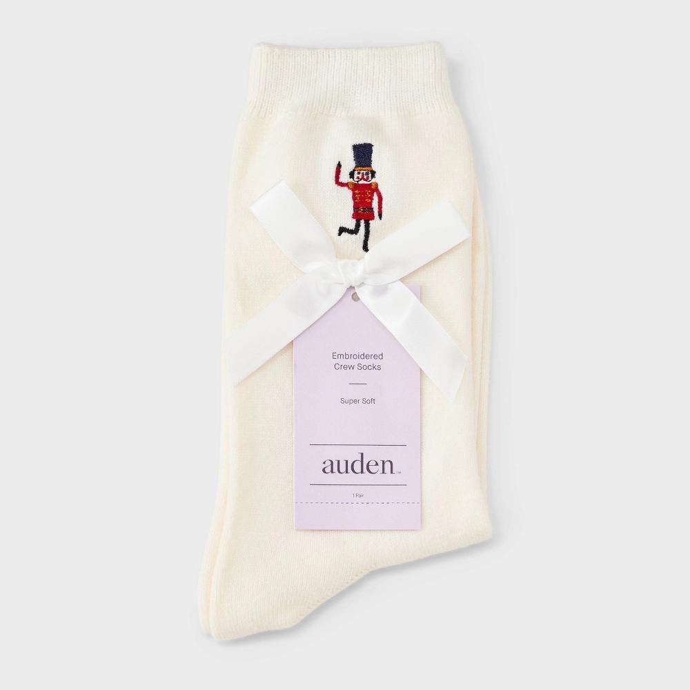 Women's Supersoft Embroidered Holiday Nutcracker Crew Socks - Auden™ Ivory 4-10 Product Image