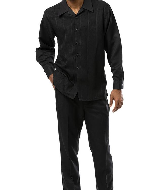 Black Tone-on-Tone 2 Piece Long Sleeve Walking Suit Set Product Image