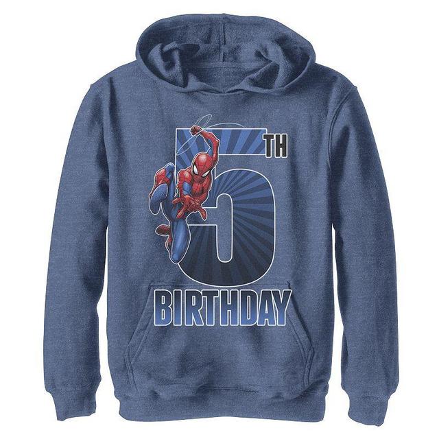 Boys 8-20 Marvel Spider-Man Swinging 5th Birthday Graphic Fleece Hoodie, Boys Navy Grey Product Image