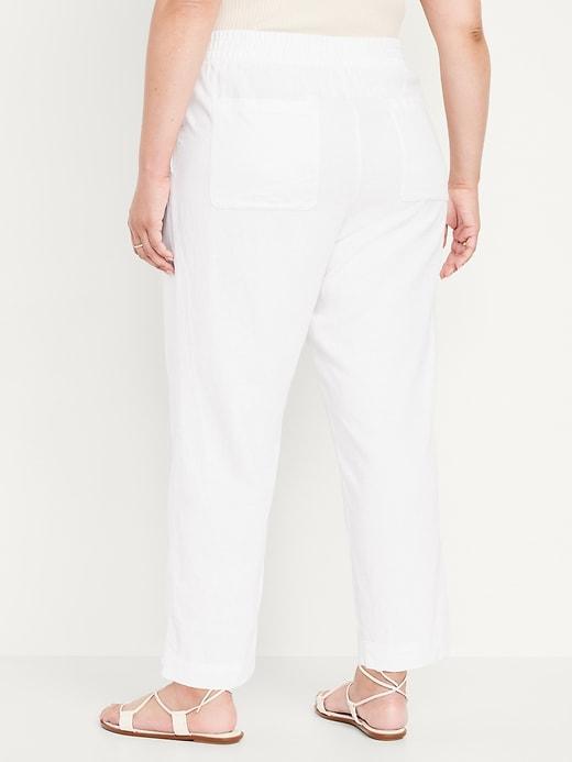 High-Waisted Linen-Blend Straight Pants Product Image