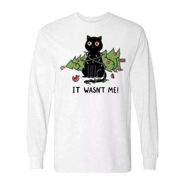 Mens Cat and Christmas Tree Long Sleeve Graphic Tee Product Image