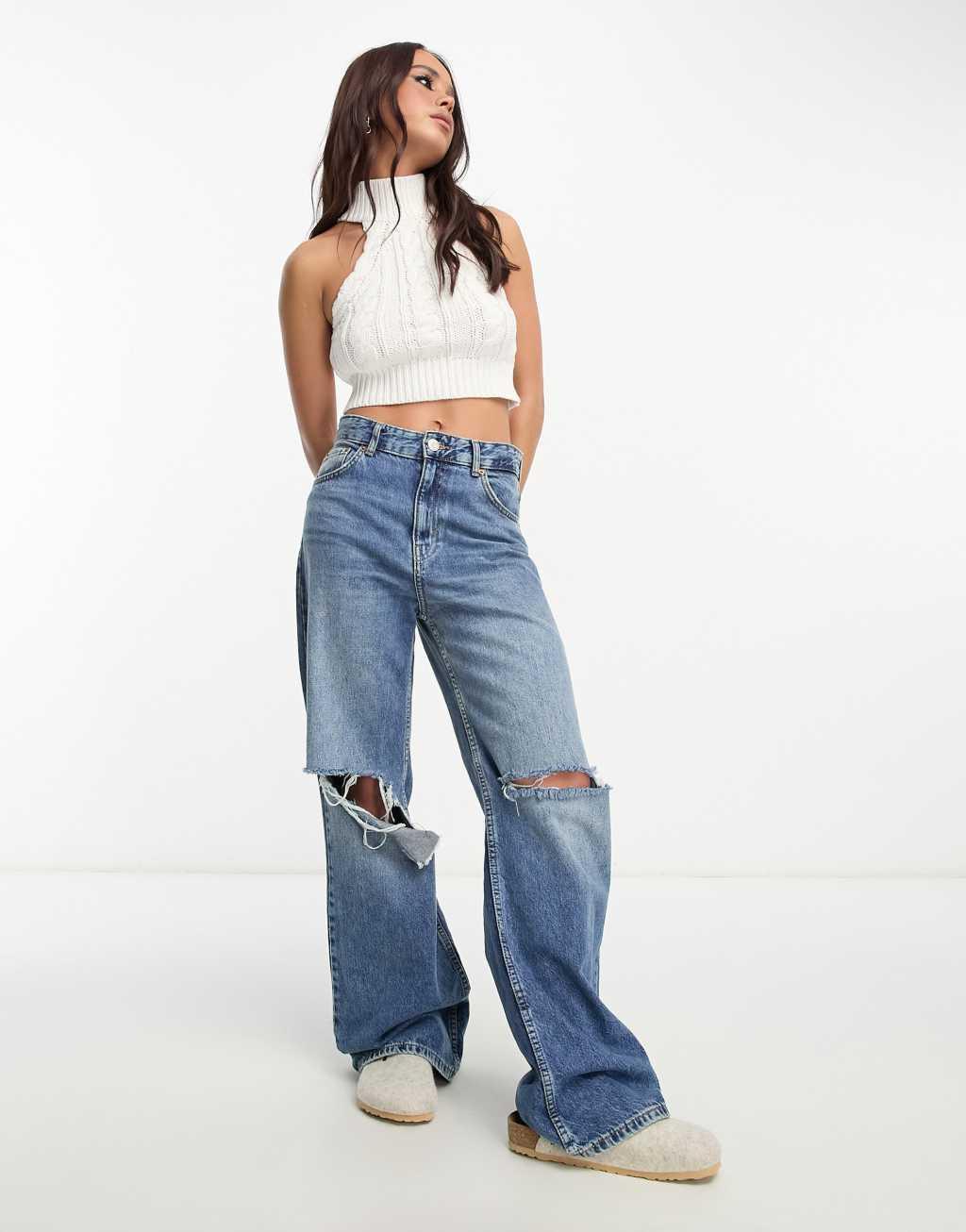 Pacsun high neck knit crop top in white sand Product Image