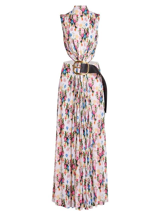 Womens Floral Draped Belted Maxi Dress Product Image