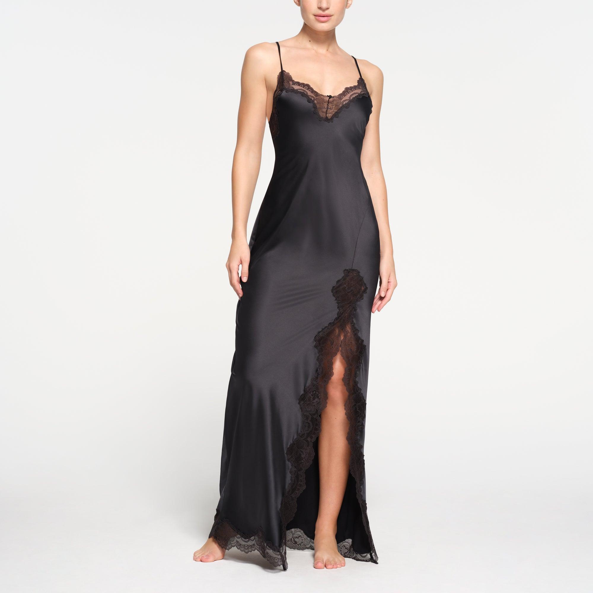 WOVEN SHINE LACE LONG DRESS | ONYX Product Image