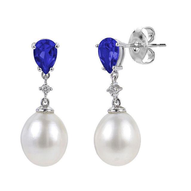 PearLustre by Imperial Sterling Silver Freshwater Cultured Pearl & Lab-Created Blue & White Sapphires Drop Earrings, Womens Product Image