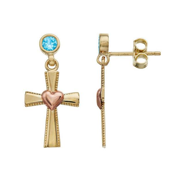 Kristen Kesho 10k Gold Lab-Created Gemstone Birthstone Heart Cross Dangle Earrings, Womens, Oct Product Image