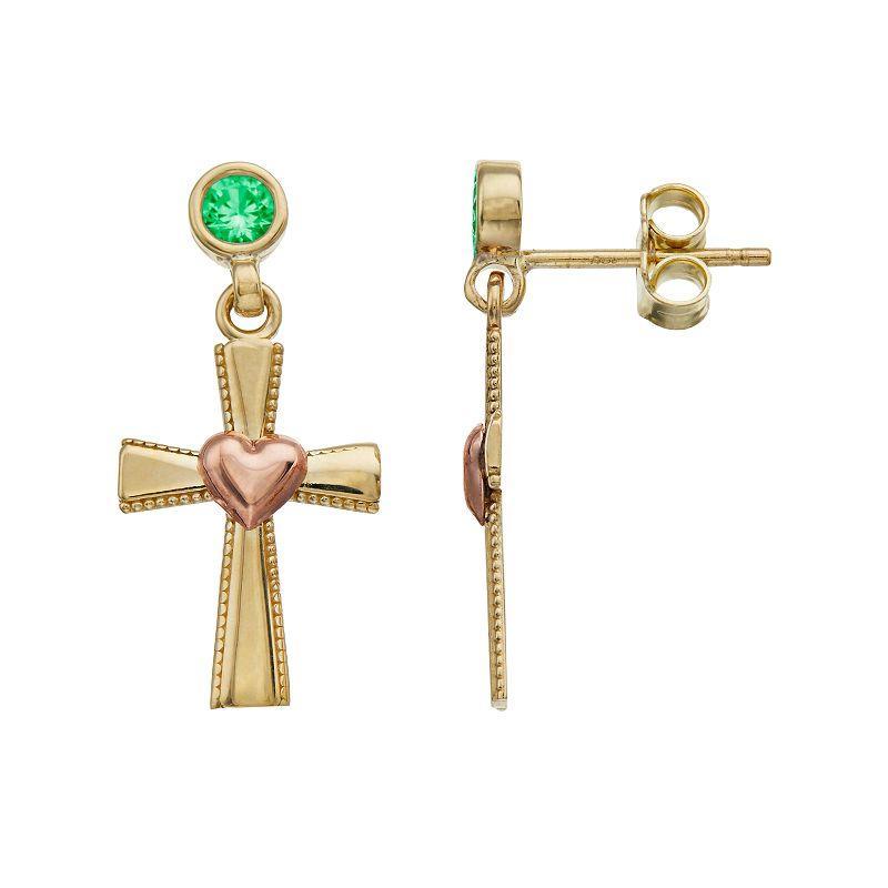 Kristen Kesho 10k Gold Lab-Created Gemstone Birthstone Heart Cross Dangle Earrings, Womens, Oct Product Image