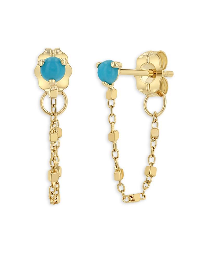 Zoe Chicco 14k Turquoise Square Bead Chain Huggie Earrings  - Size: One Size - Gender: female Product Image