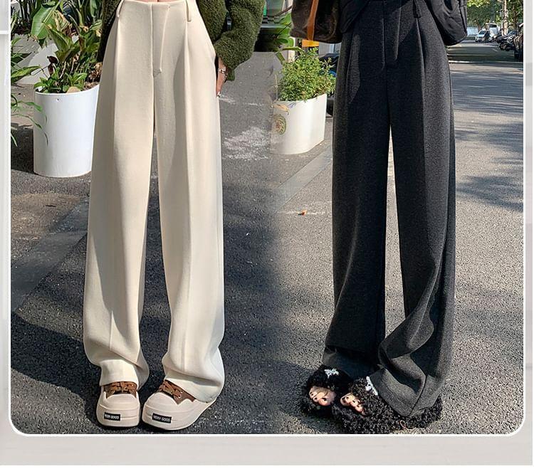 Mid Waist Plain Straight Leg Pants Product Image