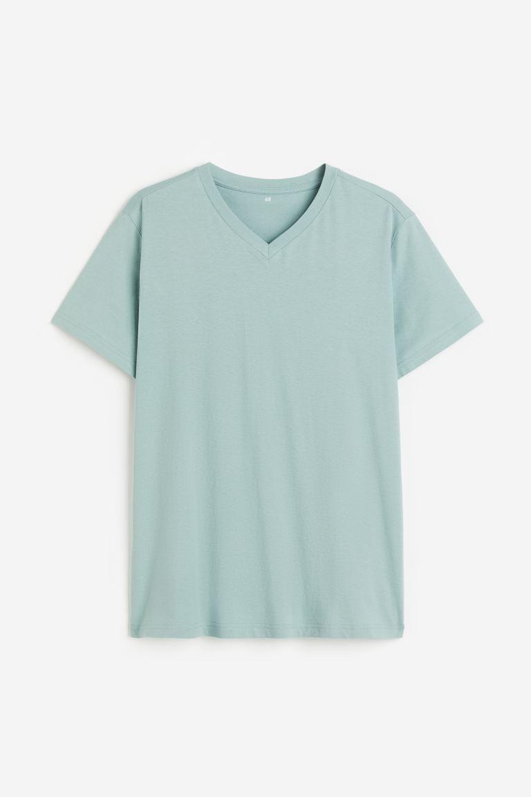 H & M - Regular Fit V-neck T-shirt - Turquoise Product Image