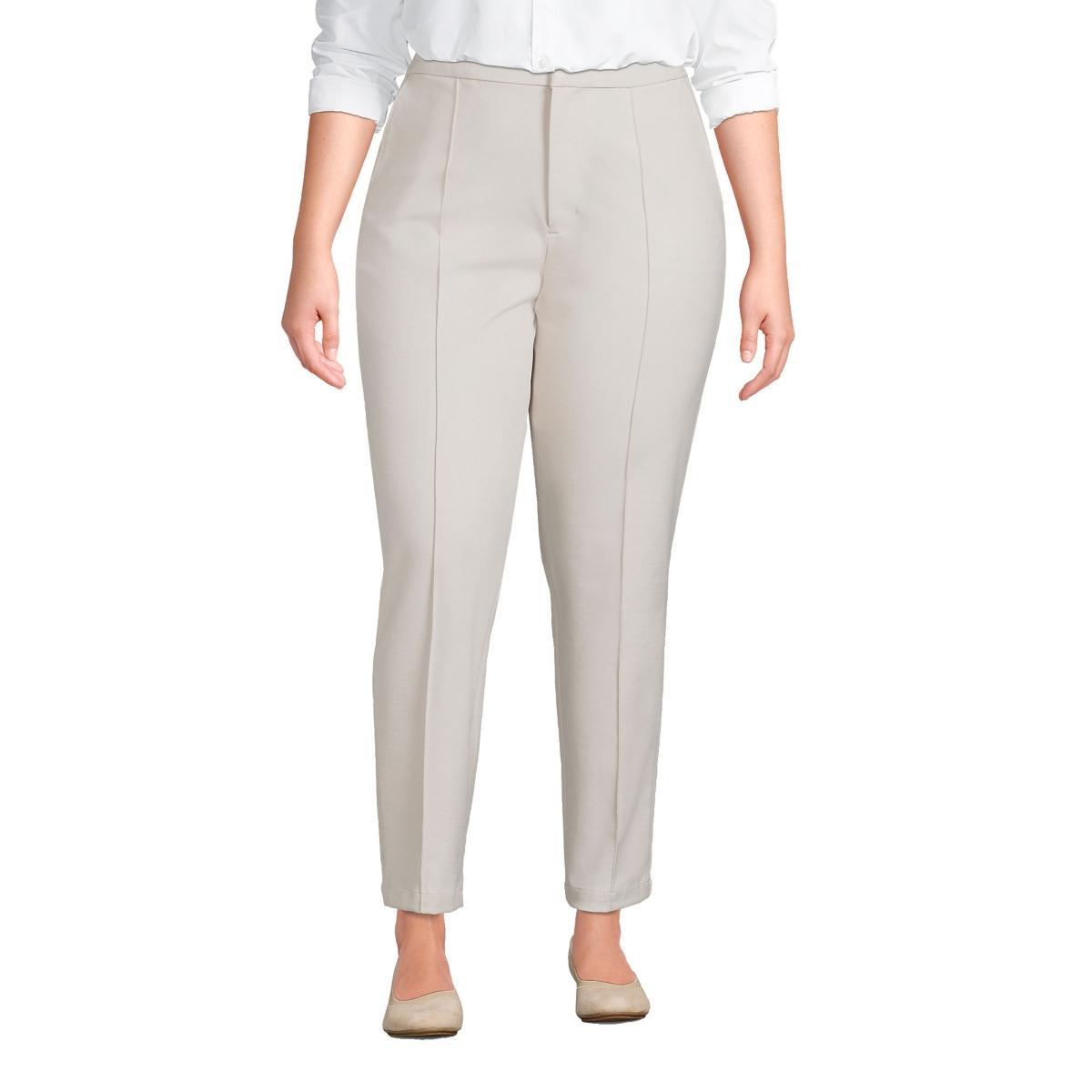 Plus Size Lands End High-Rise Stretch Pintuck Pencil Ankle Pants, Womens Light Grey Product Image