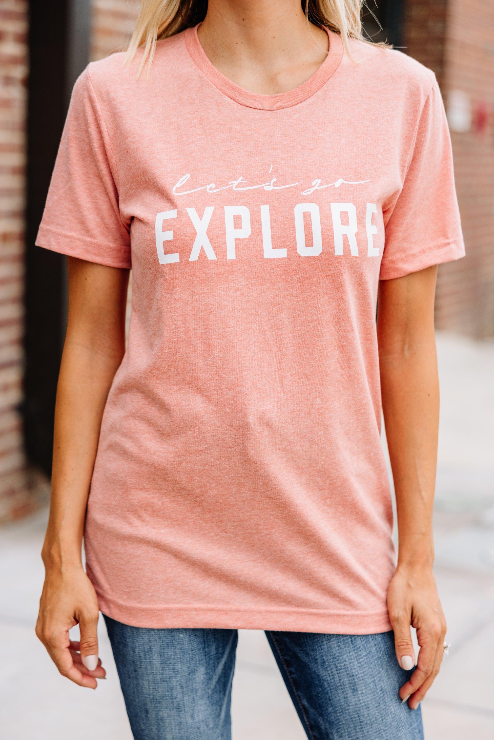 Let's Go Explore Heather Sunset Orange Graphic Tee Female Product Image