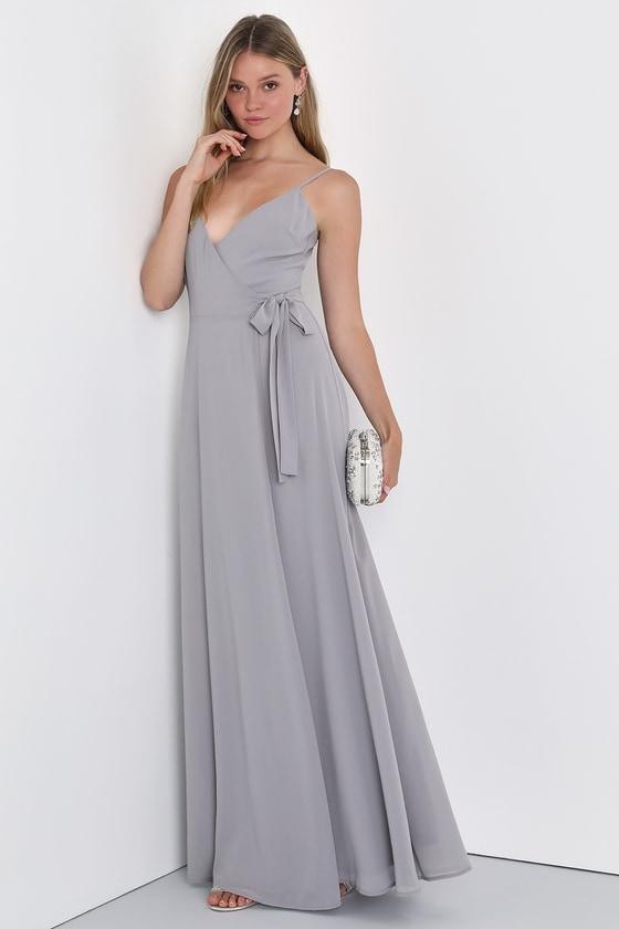 Easiest Elegance Grey Surplice Wrap Maxi Dress Product Image