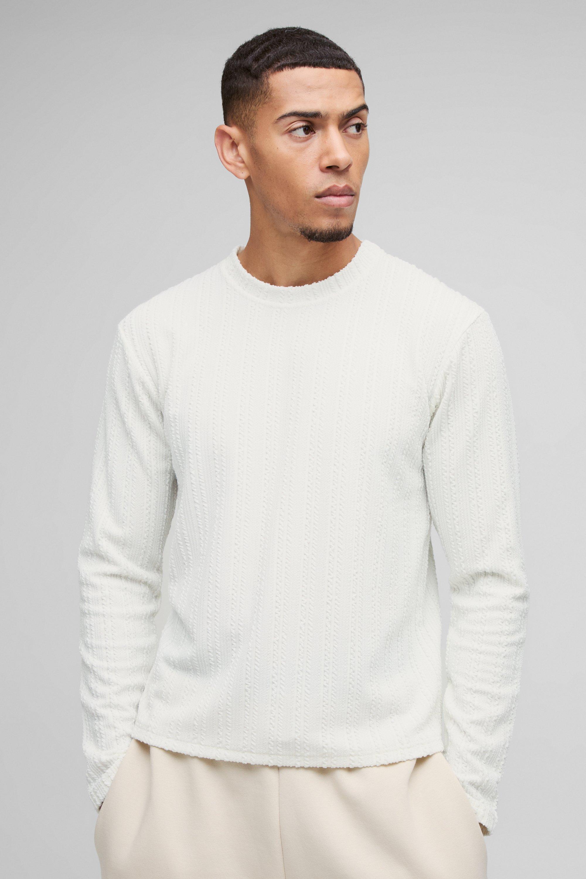 Boxy Cable Long Sleeve Sweatshirt | boohooMAN USA Product Image