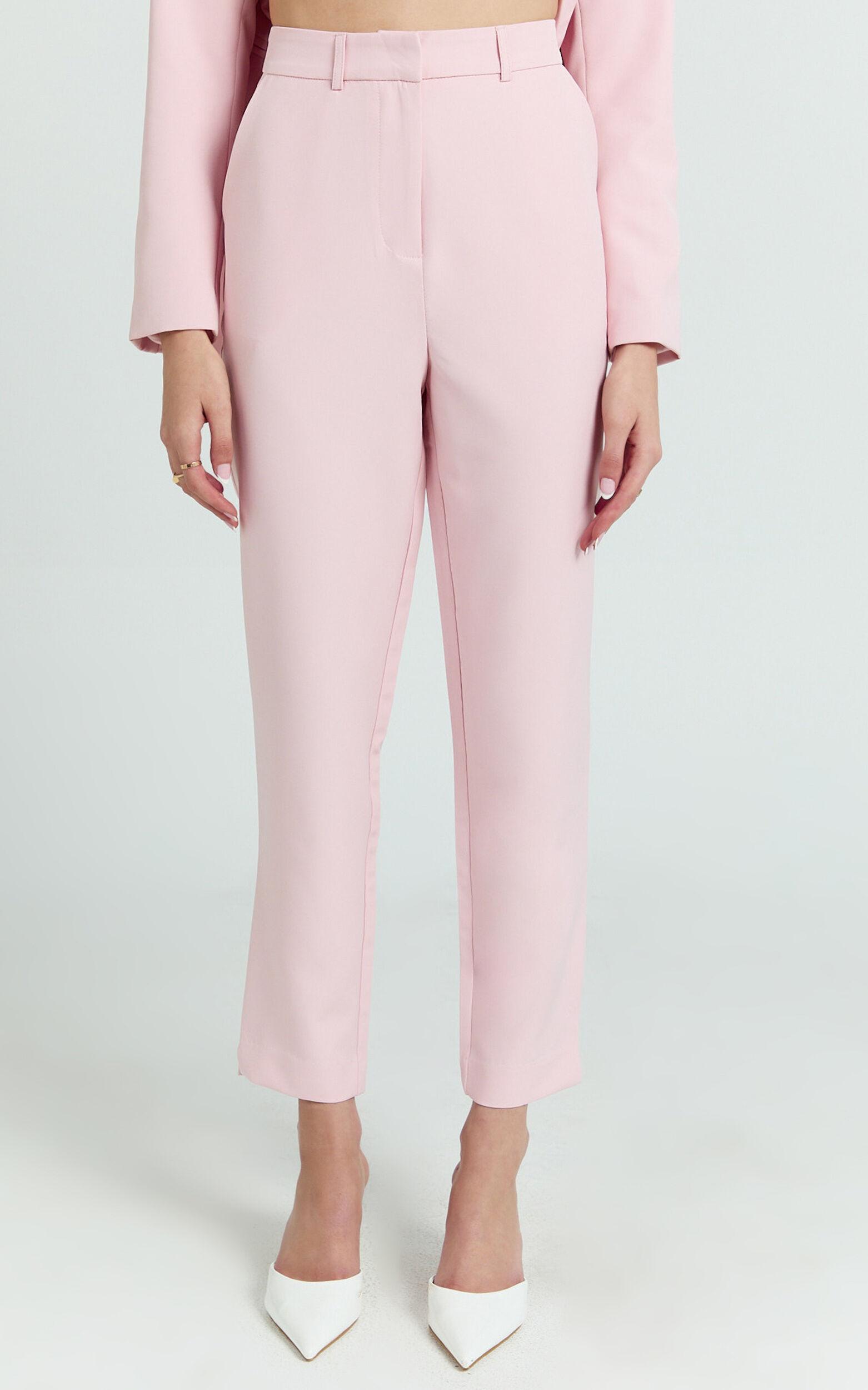 Hermie Pants - High Waisted Cropped Tailored Pants in Pale Pink Product Image