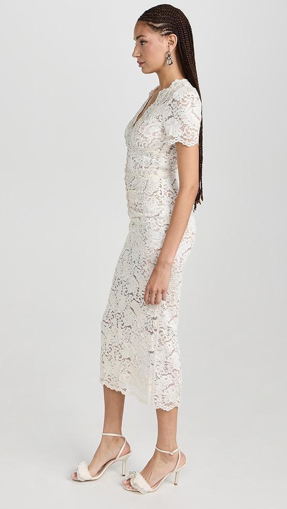 Self Portrait Cream Cord Lace V Neck Midi Dress | Shopbop Product Image