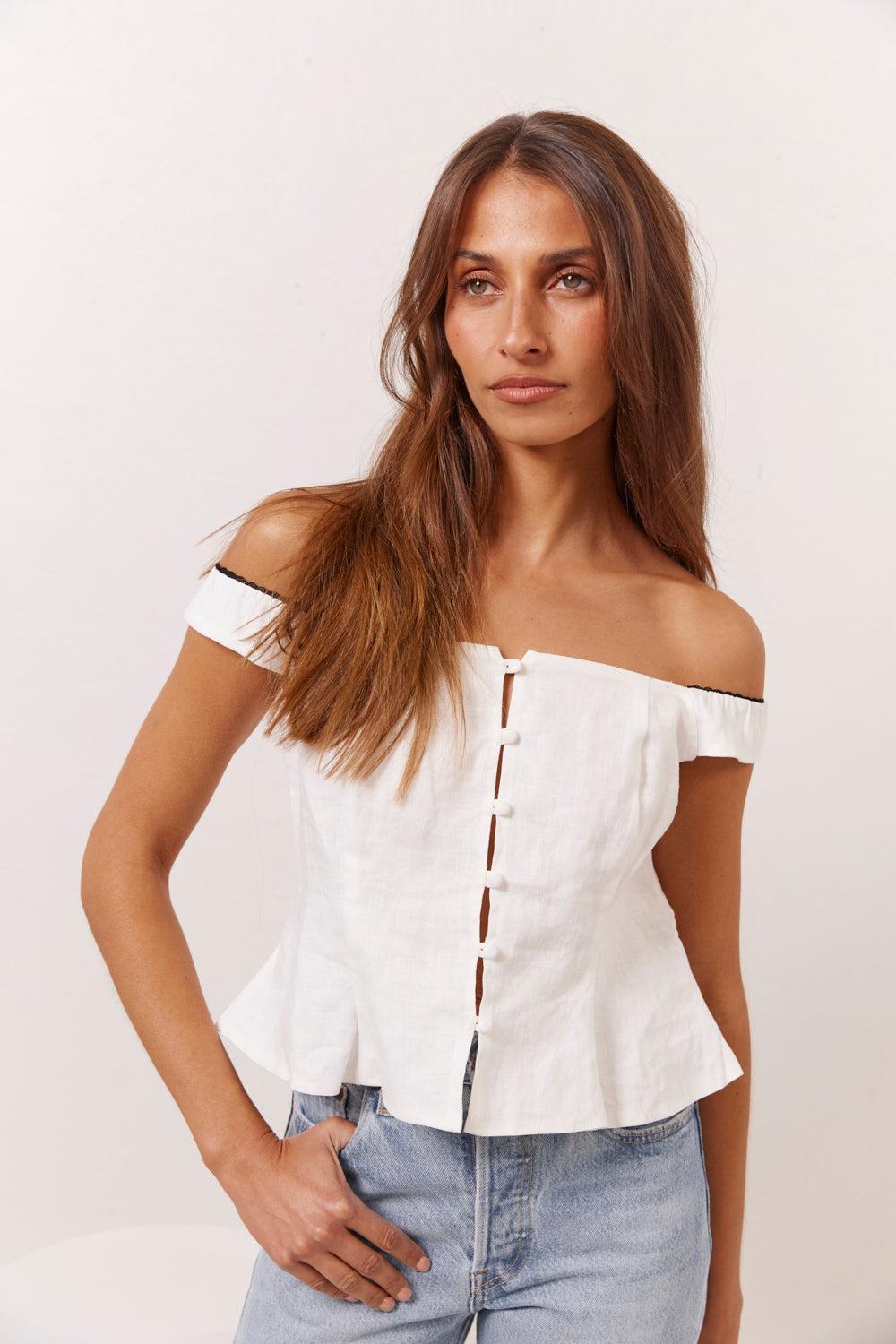 Fia Linen Top White Product Image