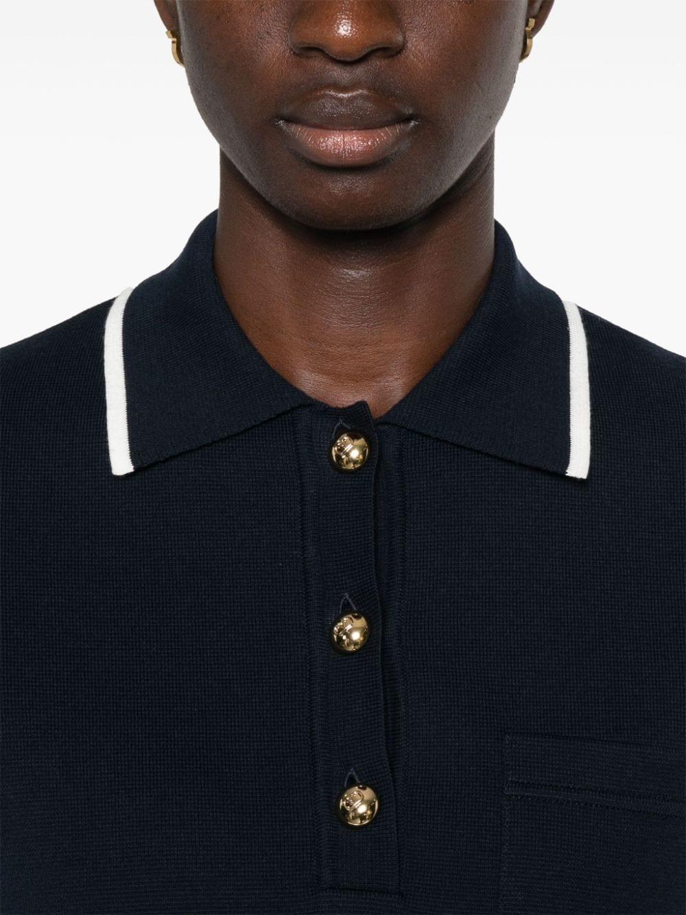 Contrasting-trim Knitted Polo Top In Navy Blue Product Image