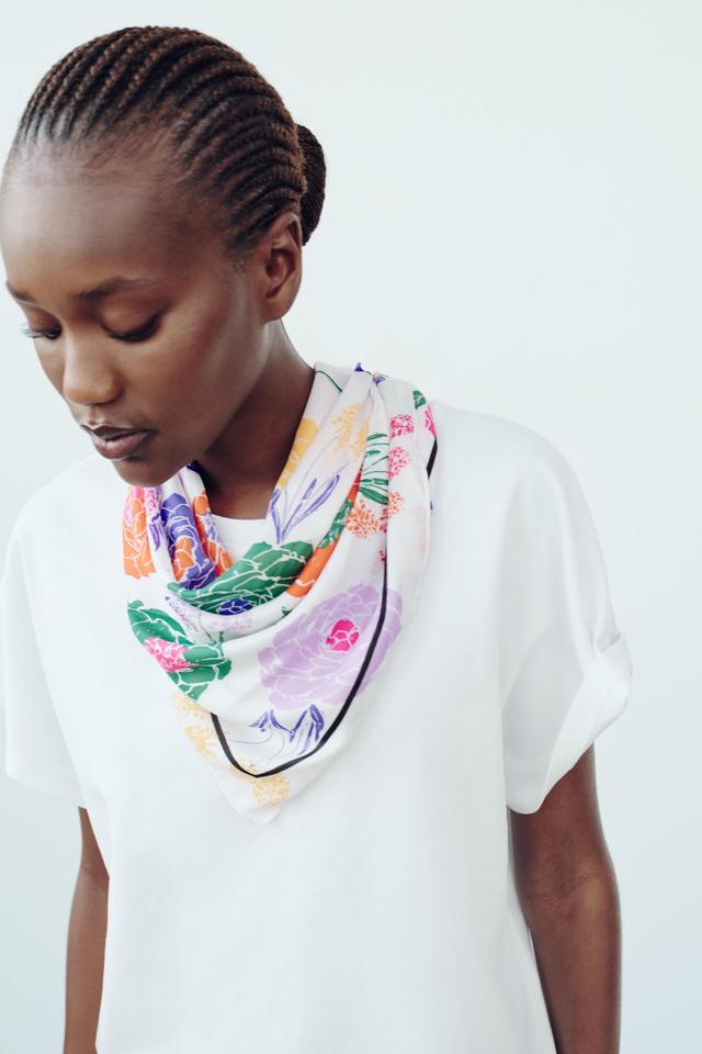 SATIN EFFECT PRINTED SCARF Product Image