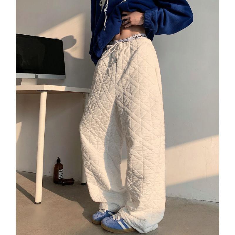 Mid Rise Plain Quilted Wide Leg Sweatpants Product Image