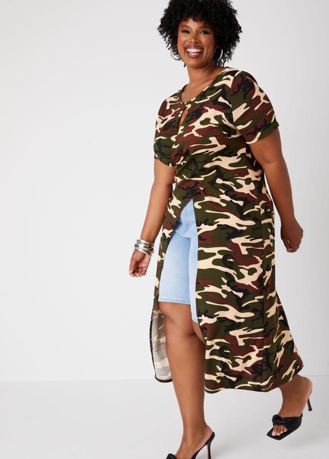 Plus Size Camo Print Crisscross Duster Ashley Stewart Product Image