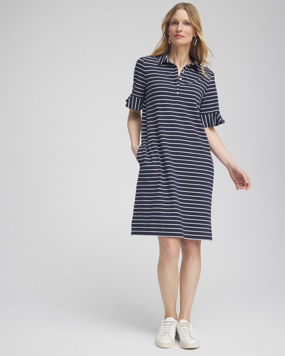 Zenergy® UPF Knit Stripe Ruffle Sleeve Polo Dress Product Image