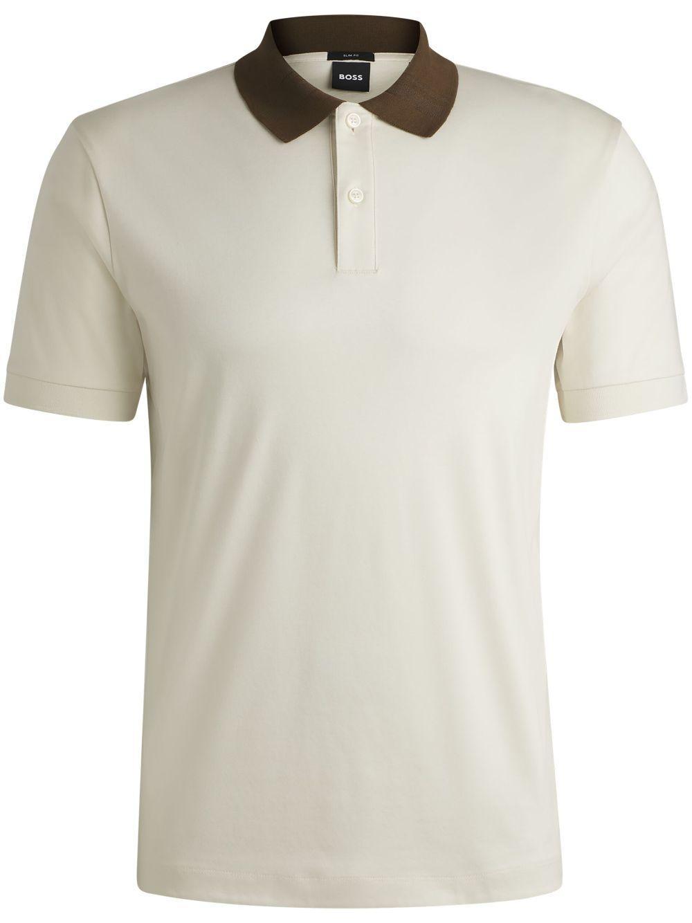 Mercerized-cotton Slim-fit Polo Shirt With Collar Stripes In White Product Image