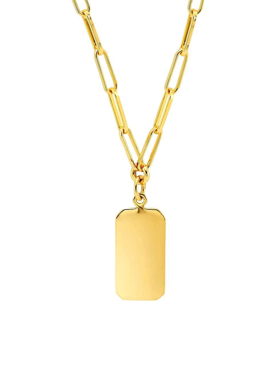 Mens 18k Gold-Plated Sterling Silver Dog Tag Necklace Product Image